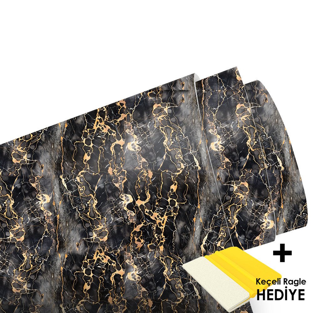 BLACK GOLD MARBLE METRELİK ARAÇ KAPLAMA FOLYOSU (LAMİNASYONLU)