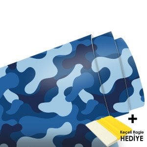 Blue Camo Metrelik Araç Kaplama Folyosu (Laminasyonlu)